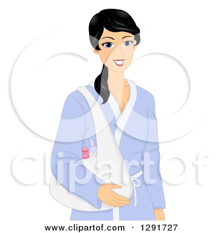 Clipart of a Black Haired Irish Woman in a Bath Robe, a Bag of Products on Her Arm - Royalty Free Vector Illustration by BNP Design Studio