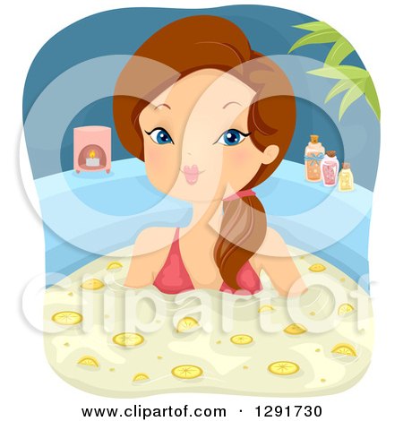 Clipart of a Brunette Caucasian Woman Soaking in a Lemon Bath - Royalty Free Vector Illustration by BNP Design Studio