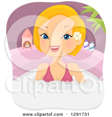 Clipart of a Happy Blond Caucasian Woman Soaking in a Milk Bath - Royalty Free Vector Illustration by BNP Design Studio