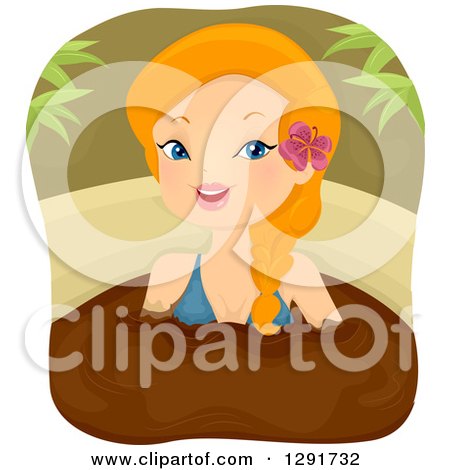 Clipart of a Happy Red Haired Caucasian Woman Soaking in a Mud Bath - Royalty Free Vector Illustration by BNP Design Studio