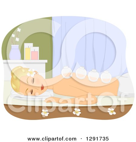 Clipart of a Relaxed Blond Caucasian Woman Getting a Ventosa Therapy Massage - Royalty Free Vector Illustration by BNP Design Studio