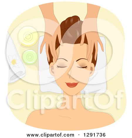 Clipart of a Relaxed Brunette Caucasian Woman Getting a Facial Mask Applied at a Spa - Royalty Free Vector Illustration by BNP Design Studio