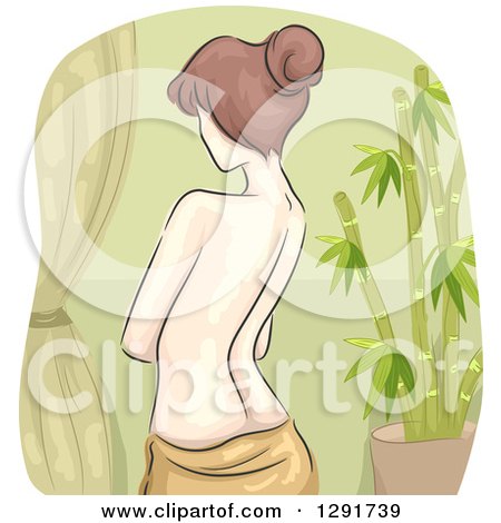 Clipart of a Sketched Rear View of a Brunette Caucasian Woman Nude from the Waist up - Royalty Free Vector Illustration by BNP Design Studio