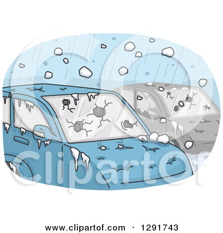 Clipart of a Hail Storm Crashing into Cars - Royalty Free Vector Illustration by BNP Design Studio