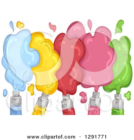 Clipart of Sketched Acrylic Paint Tubes with Colorful Spills - Royalty Free Vector Illustration by BNP Design Studio