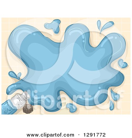 Clipart of a Sketched Acrylic Paint Tube with a Blue Splatter - Royalty Free Vector Illustration by BNP Design Studio