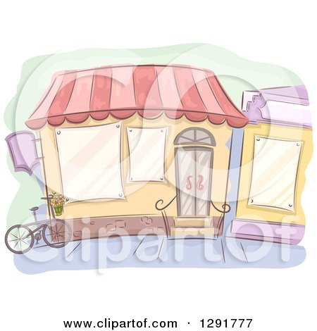 Clipart of a Sketched Shop with a Bicycle - Royalty Free Vector Illustration by BNP Design Studio