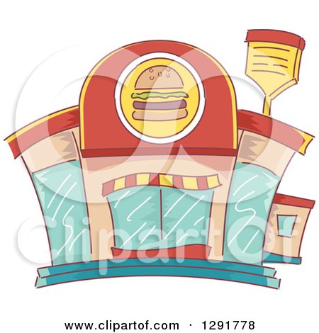 Clipart of a Sketched Burger Joint Building - Royalty Free Vector Illustration by BNP Design Studio