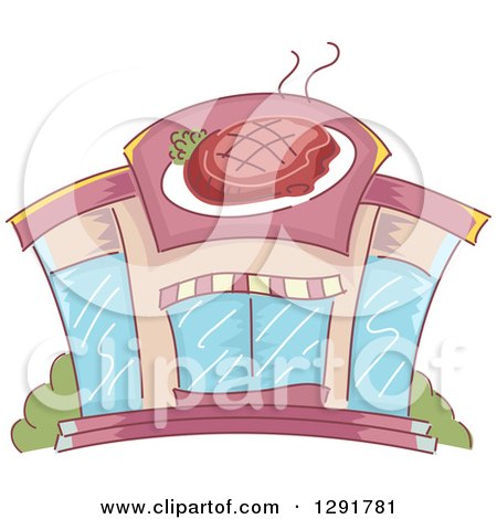 Clipart of a Sketched Steak House Restaurant Building - Royalty Free Vector Illustration by BNP Design Studio