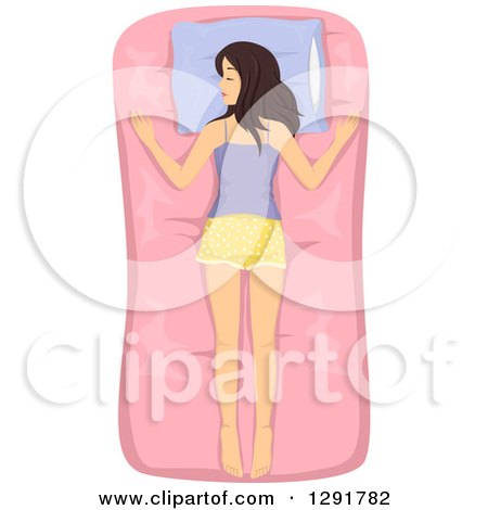 Clipart of a Brunette Caucasian Woman Sleeping in the Free Fall Stomach Position - Royalty Free Vector Illustration by BNP Design Studio