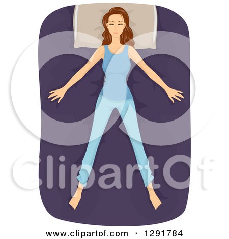 Clipart of a Brunette Caucasian Woman Sleeping on Her Back in the Starfish Position - Royalty Free Vector Illustration by BNP Design Studio