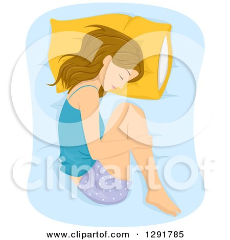 Clipart of a Dirty Blond Caucasian Woman Sleeping in the Fetal Position - Royalty Free Vector Illustration by BNP Design Studio