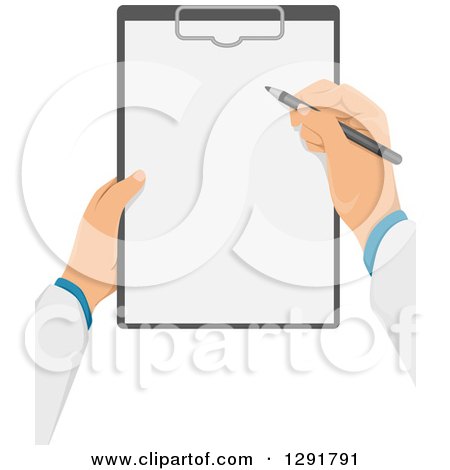 Clipart of a Male Doctor's Hands Writing Notes on a Clipboard - Royalty Free Vector Illustration by BNP Design Studio