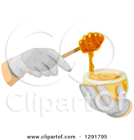 Clipart of Gloved Hands Using a Honey Dipper - Royalty Free Vector Illustration by BNP Design Studio