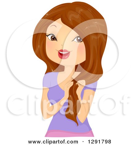 Clipart of a Brunette Caucasian Woman with Long Luxurious Hair - Royalty Free Vector Illustration by BNP Design Studio
