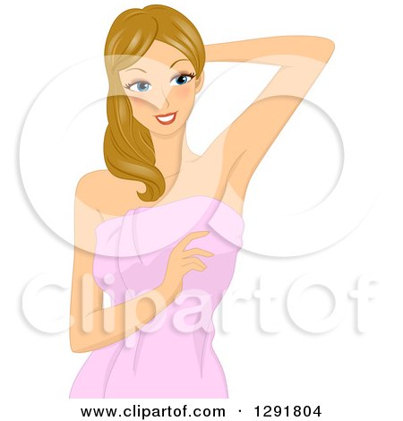 Clipart of a Dirty Blond Caucasian Woman in a Towel, Showing Her Underarms - Royalty Free Vector Illustration by BNP Design Studio