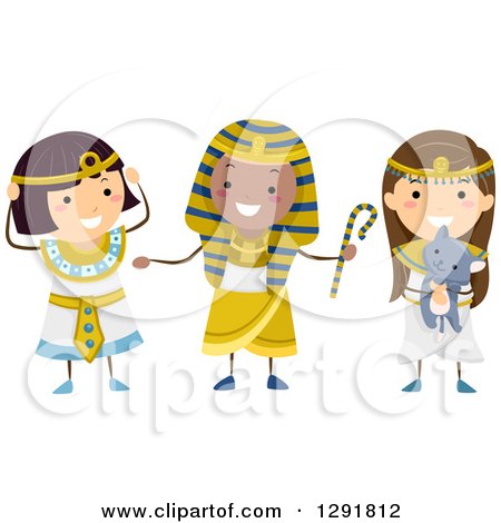 Clipart of Three Happy Chidlren Dressed As Ancient Egyptians - Royalty Free Vector Illustration by BNP Design Studio