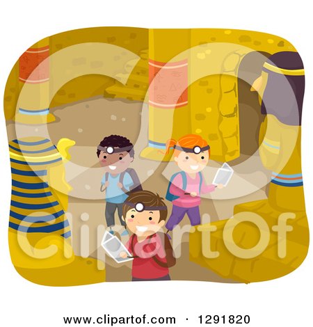 Clipart of Happy Children Exploring an Ancient Egyptian Pyramid - Royalty Free Vector Illustration by BNP Design Studio