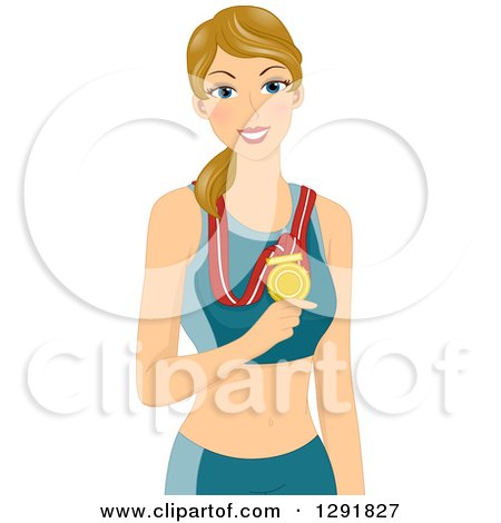 Clipart of a Proud Blond Caucasian Runner Wearing a Gold Medal - Royalty Free Vector Illustration by BNP Design Studio