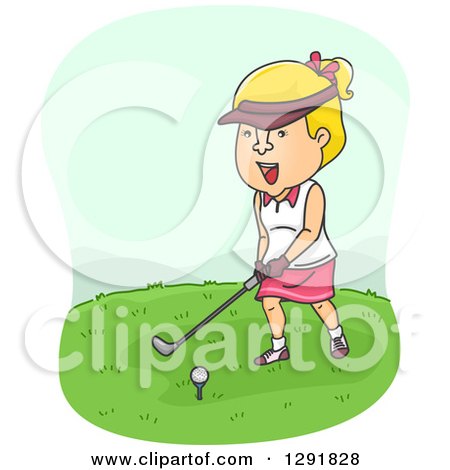 Clipart of a Cartoon Blond Caucasian Woman Golfing - Royalty Free Vector Illustration by BNP Design Studio
