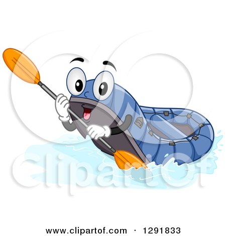 Clipart of a Cartoon Happy Blue River Raft Holding a Paddle - Royalty Free Vector Illustration by BNP Design Studio