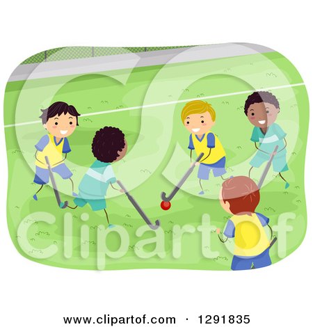 Clipart of Happy Boys Playing Field Hockey - Royalty Free Vector Illustration by BNP Design Studio