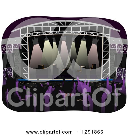 Clipart of a Concert Fan Hands and Stage Lighting at an Open Air Stadium - Royalty Free Vector Illustration by BNP Design Studio