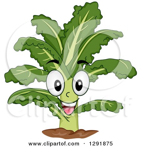 Clipart of a Cartoon Happy Kale Plant Character - Royalty Free Vector Illustration by BNP Design Studio