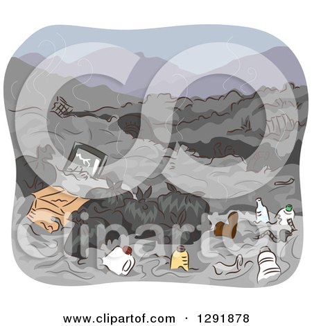 Clipart of a Dump Yard with Trash - Royalty Free Vector Illustration by BNP Design Studio