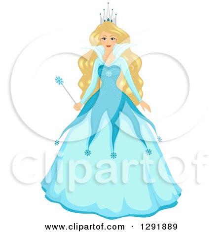 Clipart of a Blond Caucasian Fantasy Ice Queen in a Blue Dress - Royalty Free Vector Illustration by BNP Design Studio