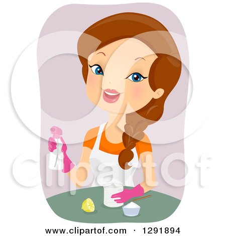 Clipart of a Brunette Caucasian Woman Making Homemade Cleanser - Royalty Free Vector Illustration by BNP Design Studio