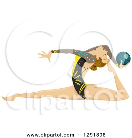 Clipart of a Flexible Caucasian Female Gymnast Exercising with a Ball - Royalty Free Vector Illustration by BNP Design Studio