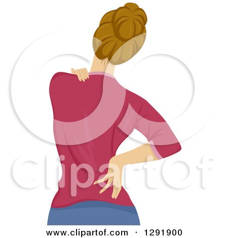 Clipart of a Rear View of a Dirty Blond White Woman Touching Her Painful Back - Royalty Free Vector Illustration by BNP Design Studio