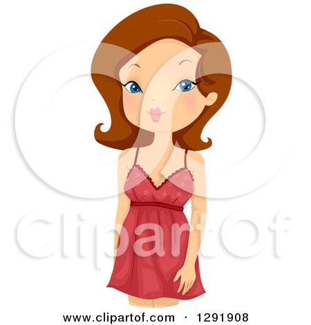 Clipart of a Brunette Caucasian Woman in a Sexy Red Nightgown - Royalty Free Vector Illustration by BNP Design Studio