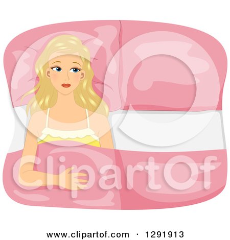 Clipart of a Lonely Blond White Woman Laying Alone in Bed - Royalty Free Vector Illustration by BNP Design Studio