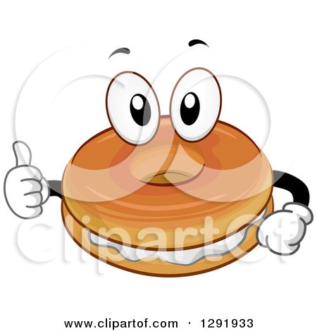 Clipart of a Cartoon Happy Bagel and Cream Cheese Character Giving a Thumb up - Royalty Free Vector Illustration by BNP Design Studio