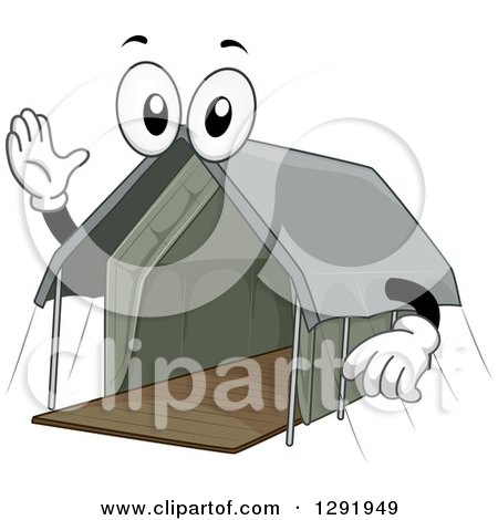 Clipart of a Cartoon Happy Safari Lodge Tent Character Waving - Royalty Free Vector Illustration by BNP Design Studio