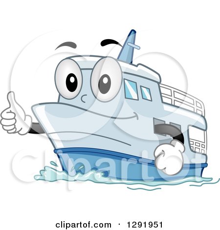 Clipart of a Cartoon Happy Ship Character Holding a Thumb up - Royalty Free Vector Illustration by BNP Design Studio