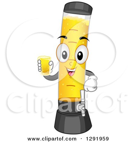 Clipart of a Cartoon Happy Beer Tower Character Holding a Glass - Royalty Free Vector Illustration by BNP Design Studio