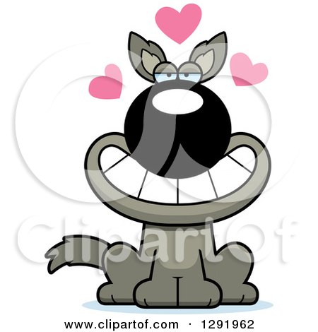 Clipart of a Cartoon Loving Sitting Wolf with Hearts - Royalty Free Vector Illustration by Cory Thoman