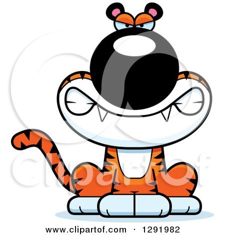 Clipart of a Cartoon Mad Snarling Sitting Tiger Big Cat - Royalty Free Vector Illustration by Cory Thoman