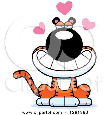 Clipart of a Cartoon Loving Sitting Tiger Big Cat with Hearts - Royalty Free Vector Illustration by Cory Thoman