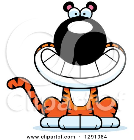 Clipart of a Cartoon Happy Grinning Sitting Tiger Big Cat - Royalty Free Vector Illustration by Cory Thoman