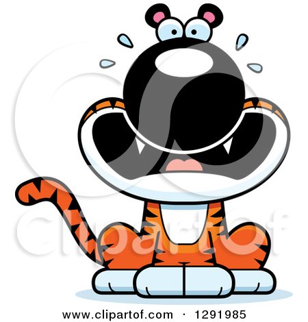 Clipart of a Cartoon Scared Screaming Sitting Tiger Big Cat - Royalty Free Vector Illustration by Cory Thoman