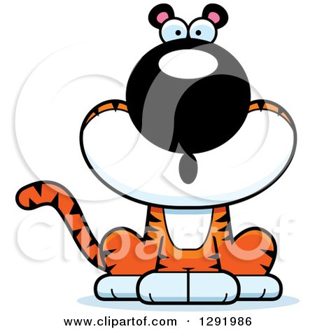 Clipart of a Cartoon Surprised Gasping Sitting Tiger Big Cat - Royalty Free Vector Illustration by Cory Thoman