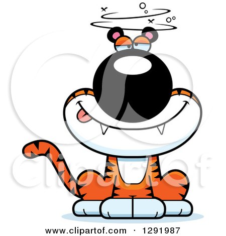 Clipart of a Cartoon Dizzy or Drunk Sitting Tiger Big Cat - Royalty Free Vector Illustration by Cory Thoman