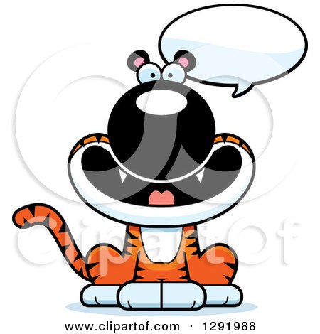 Clipart of a Cartoon Happy Talking Sitting Tiger Big Cat - Royalty Free Vector Illustration by Cory Thoman