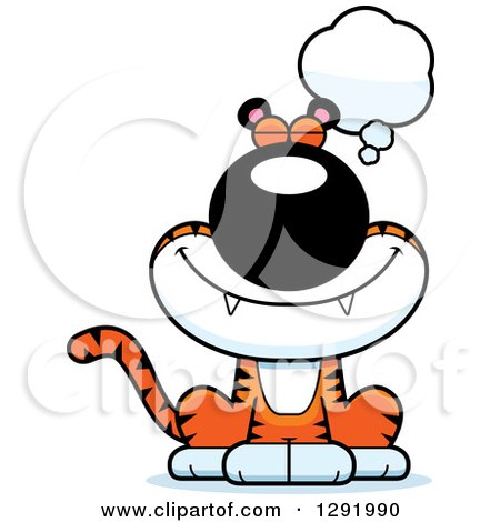Clipart of a Cartoon Happy Dreaming or Thinking Tiger Big Cat - Royalty Free Vector Illustration by Cory Thoman