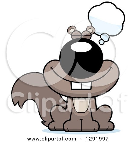 Clipart of a Cartoon Dreaming or Thinking Sitting Squirrel - Royalty Free Vector Illustration by Cory Thoman