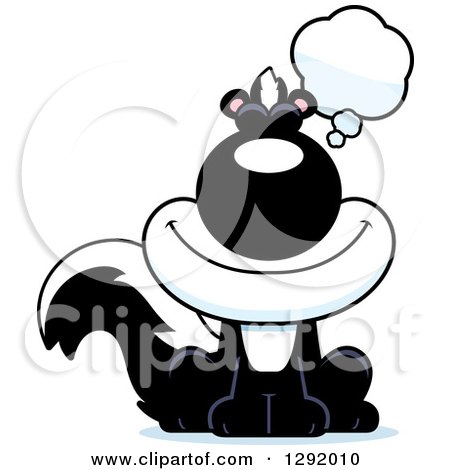 Clipart of a Cartoon Happy Dreaming or Thinking Sitting Skunk - Royalty Free Vector Illustration by Cory Thoman